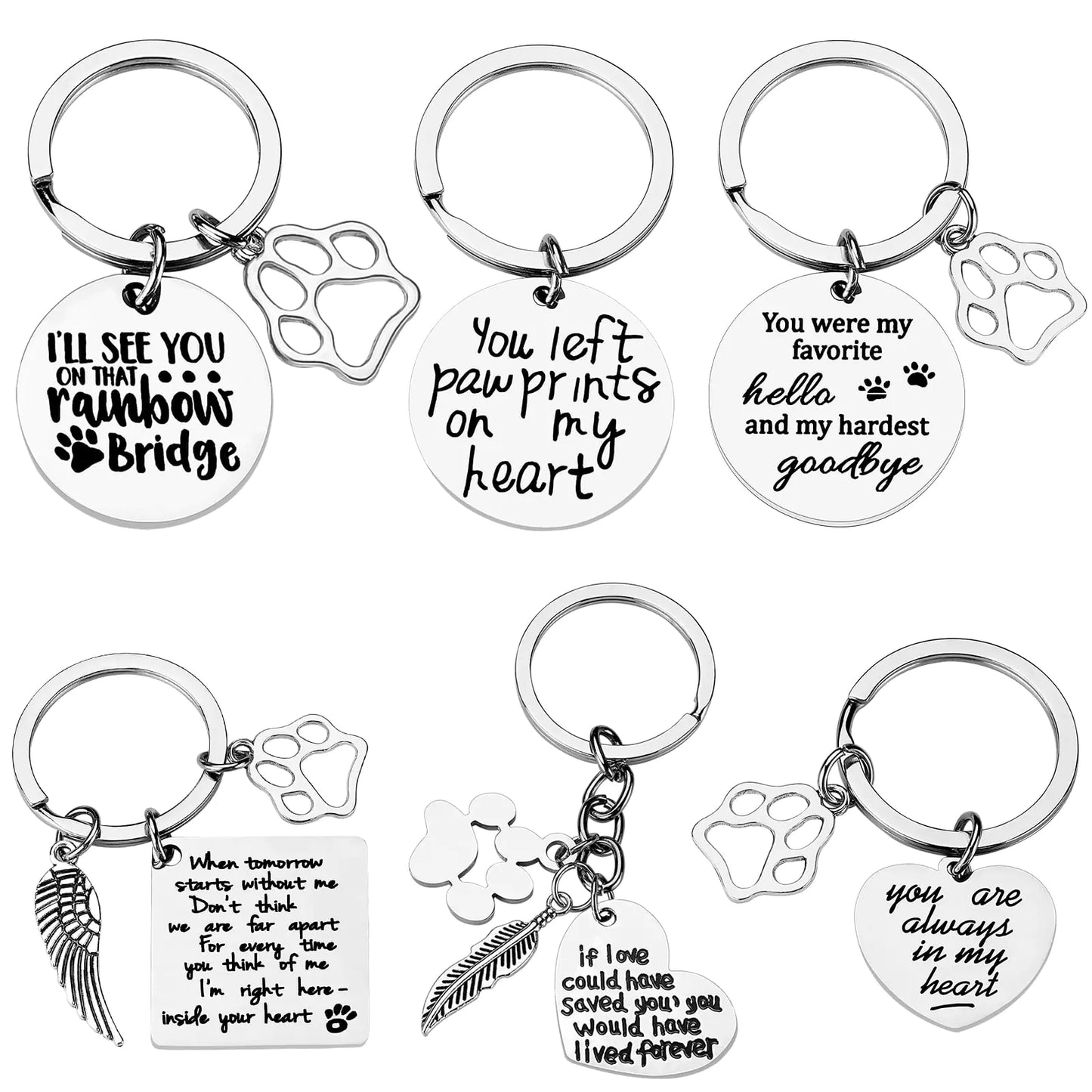6Pcs Pet Keychains Dog Memorial Gifts Loss of Dog Sympathy Gift Rainbow Bridge Pet Funny Keychains Dog Jewelry Gift for Men Women Pet Dog Lover Owner Remembrance Gifts Christmas Gifts